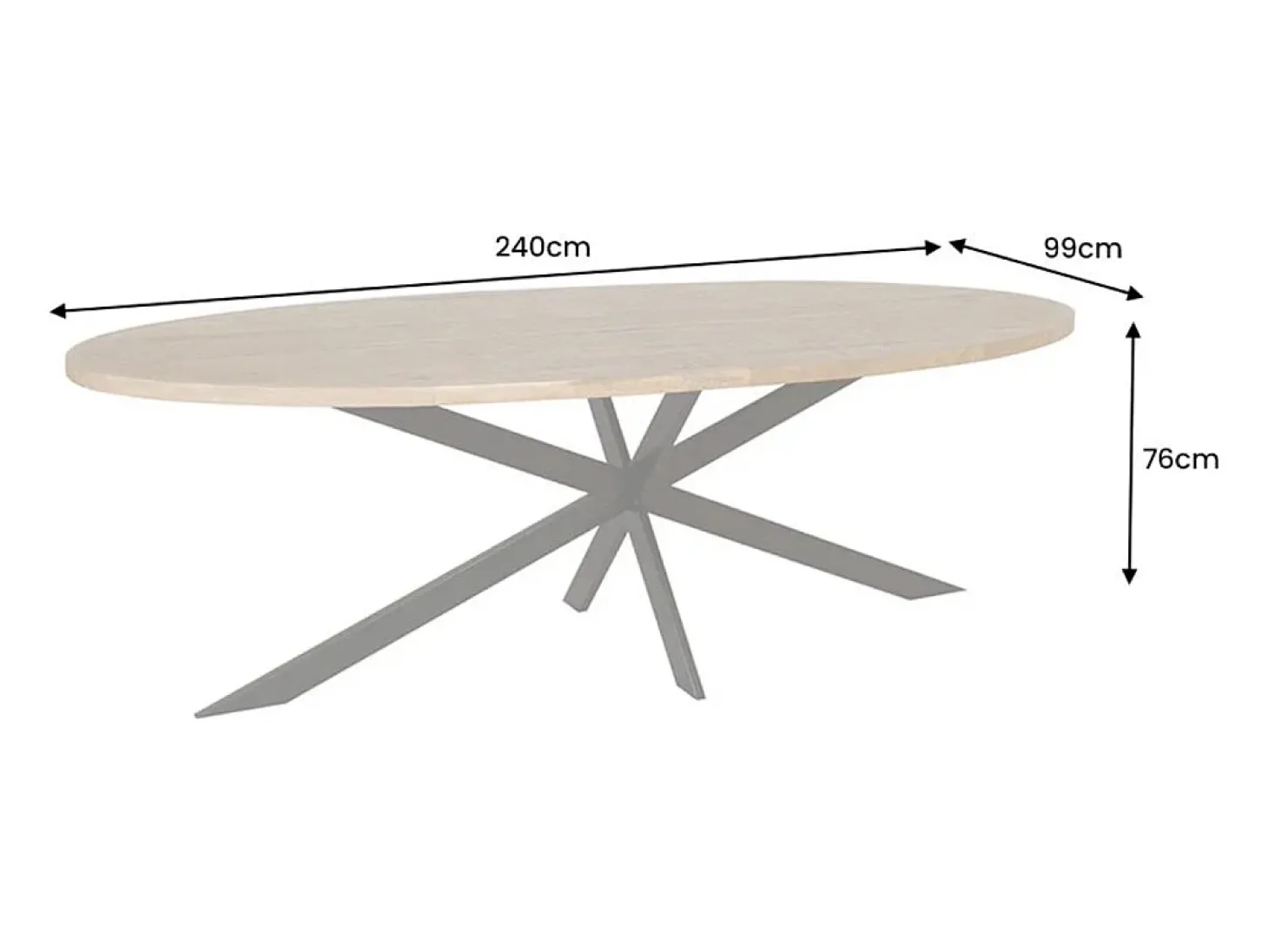 Table SOLARA – Ovalada 240 cm – Madera maciza de mango barnizada y patas de metal – Estilo industrial