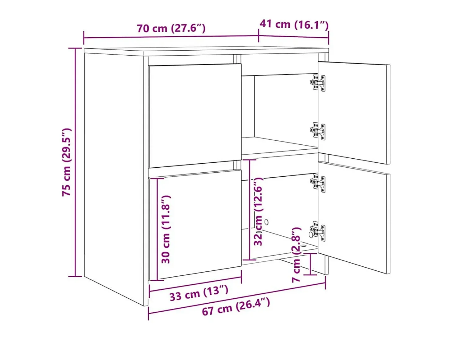 Tableros Lateral 2 piezas Roble artisan 70 x 41 x 75 cm