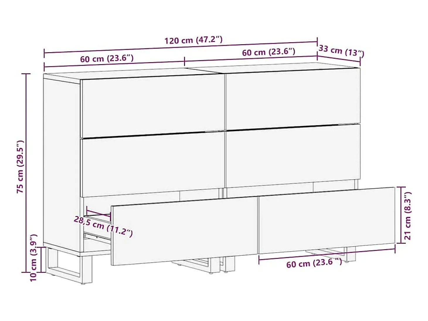 Tableros Lateral con cajón 2 piezas Marrón 60 x 33.5 x 75 cm