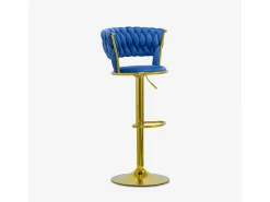 Taburete ajustable de metal dorado y terciopelo entrelazado Macaron - Azul Marino