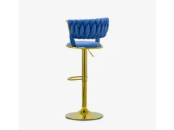 Taburete ajustable de metal dorado y terciopelo entrelazado Macaron - Azul Marino