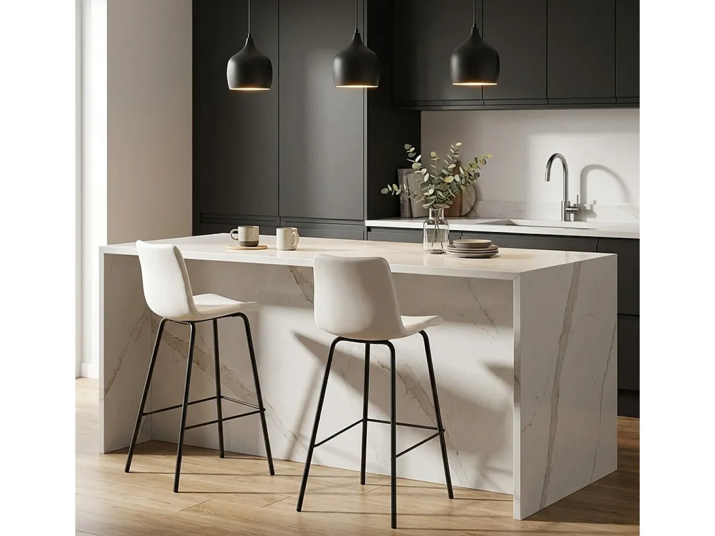 Taburete alto de bar cocina fijo terciopelo diseño moderno Dett - Blanco