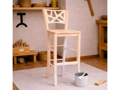 Taburete alto de bar Sissy en madera cruda para pintar h 73 con asiento macizo