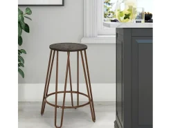Taburete alto de diseño industrial de metal y madera para bar, restaurante y cocinas Carbon Top - Marrón