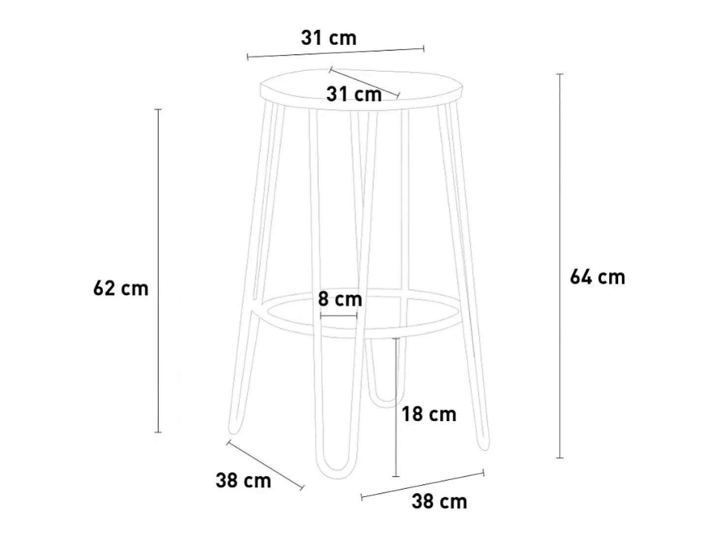 Taburete alto de diseño industrial de metal y madera para bar, restaurante y cocinas Carbon Top - Marrón
