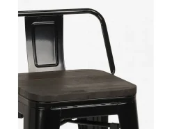 taburete alto de diseño industrial de metal y madera, para barra y cocina steel wood top - Negro