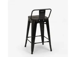 taburete alto de diseño industrial de metal y madera, para barra y cocina steel wood top - Negro