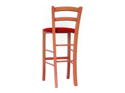 Taburete alto de madera de naranjo h 73 cm Rustico con asiento de polipiel roja