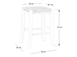 Taburete bajo h 47 cm de madera para pintar cuadrado con patas de sable