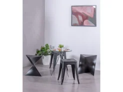 Taburete bajo industrial en acero (45cm) - Bistro - Negro