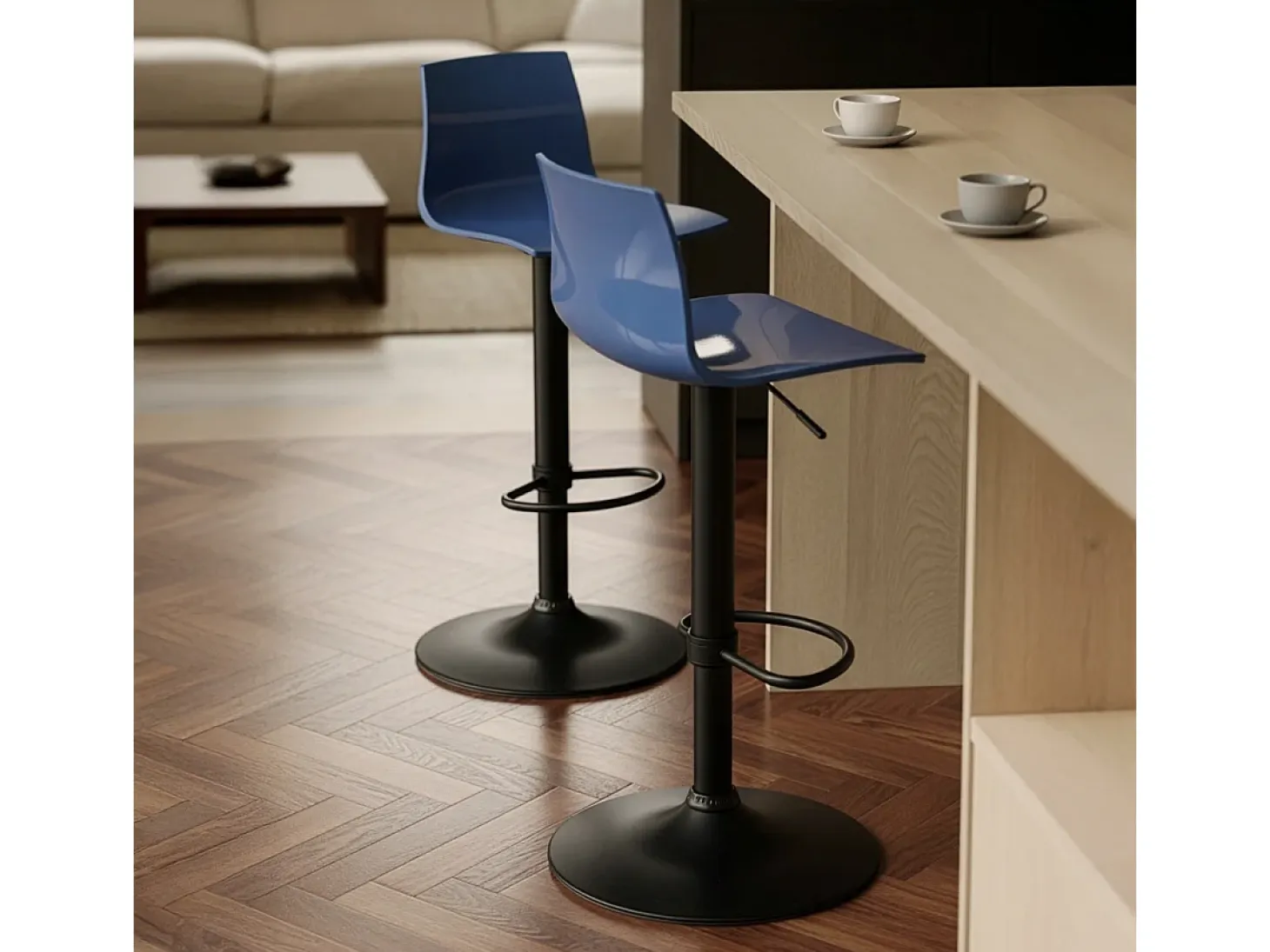 Taburete cocina bar diseño base negro mate ajustable Grand Soleil Imola Matt - Azul Marino