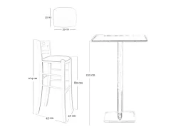 Taburete de 80 cm de altura en madera de nogal claro con asa y asiento acolchado en símil piel azul.