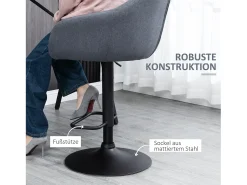 Taburete de bar ajustable, diseño moderno, lino estampado, metal, gris (54 x 54 x 112 cm)