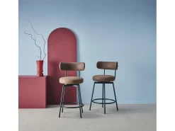 Taburete de bar asiento giratorio metal y polipiel, set de 2 marrón