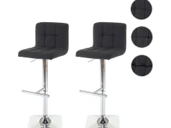 Taburete de bar Cadiz (set de 2), tela/textil gris oscuro, base cromada