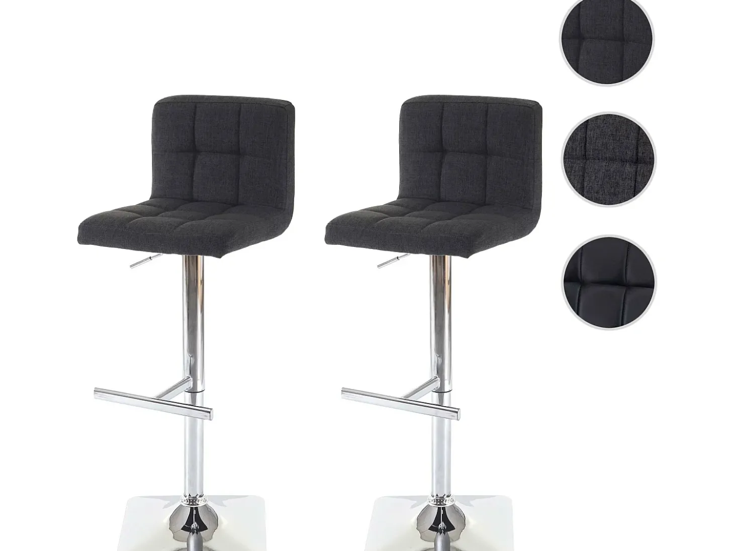 Taburete de bar Cadiz (set de 2), tela/textil gris oscuro, base cromada