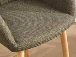 Taburete de Bar con Respaldo y Reposabrazos - Pies en Roble, Asiento de Lino - Altura Fija 75 cm - Ideal para Mostrador, Isla de Cocina, Barra