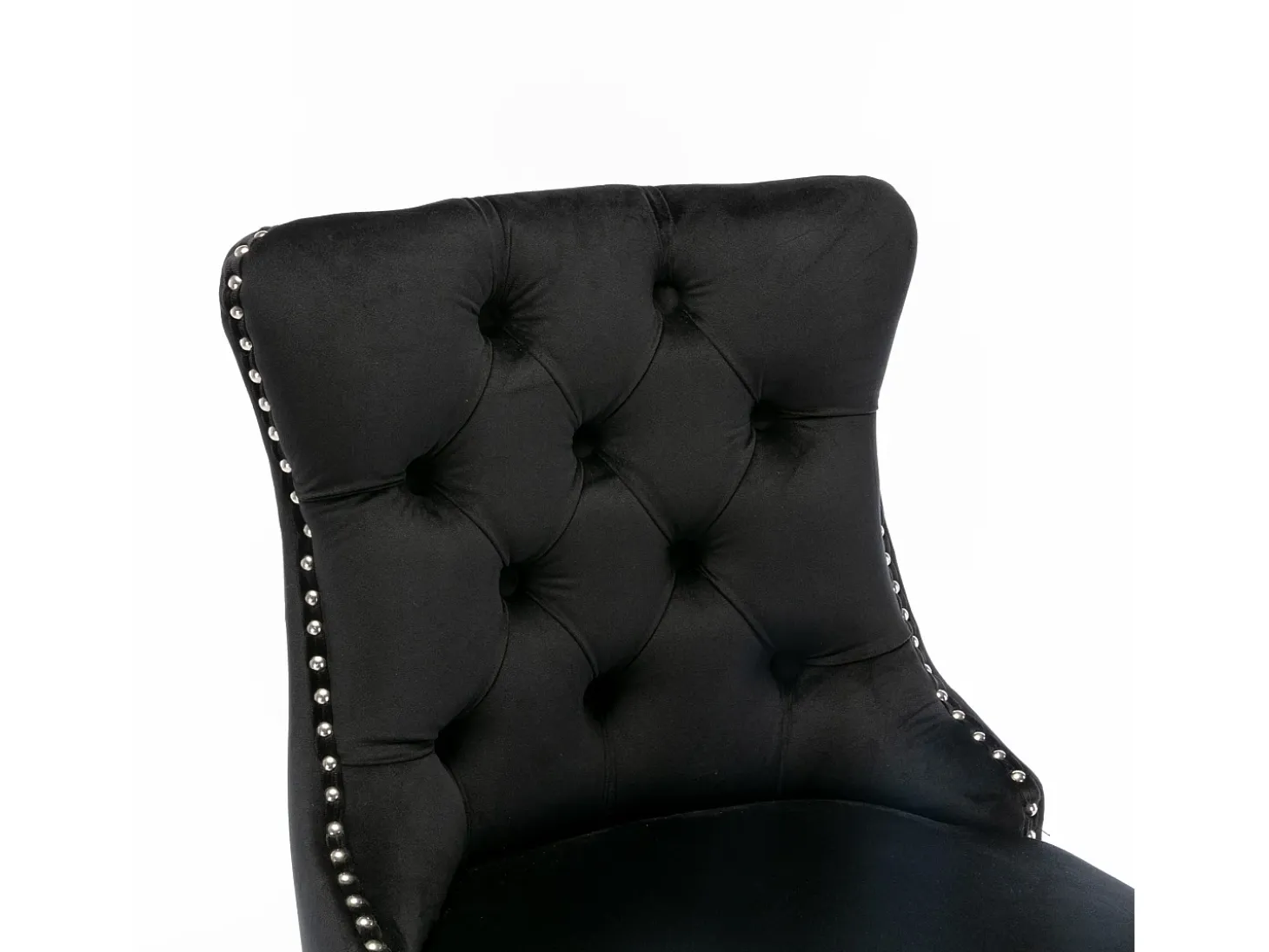 Taburete de bar contemporáneo, tapizado, madera maciza, base de madera, remaches cromados, terciopelo, negro (60x50x103 cm)