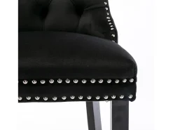 Taburete de bar contemporáneo, tapizado, madera maciza, base de madera, remaches cromados, terciopelo, negro (60x50x103 cm)