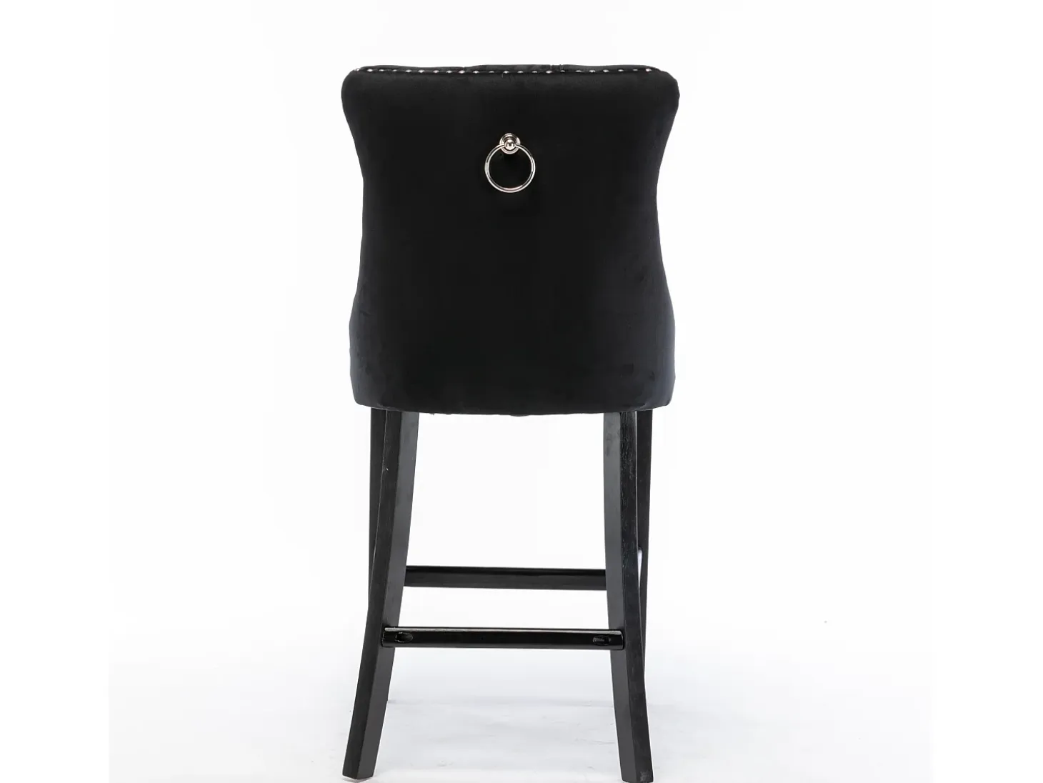 Taburete de bar contemporáneo, tapizado, madera maciza, base de madera, remaches cromados, terciopelo, negro (60x50x103 cm)