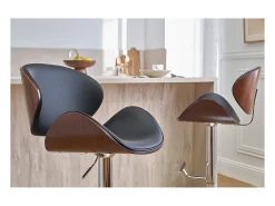Taburete de bar de diseño negro y madera WALNUT