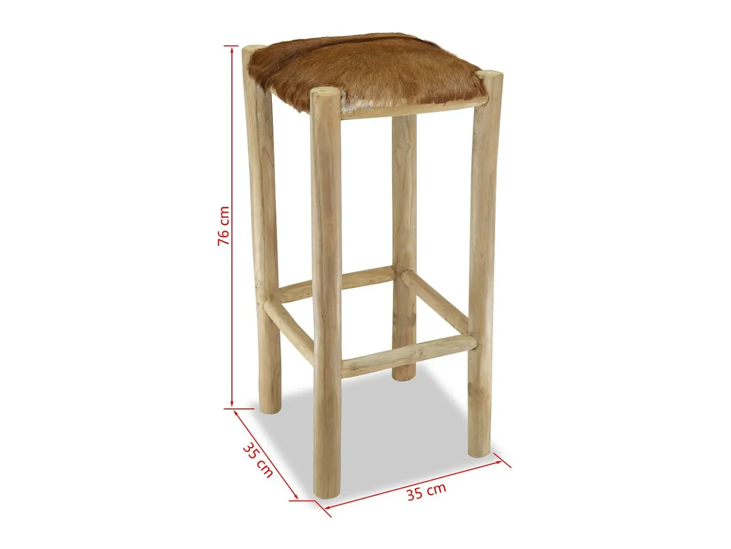 Taburete de bar de diseño asiento de silla cuero genuino teca cuadrado marrón 1202093
