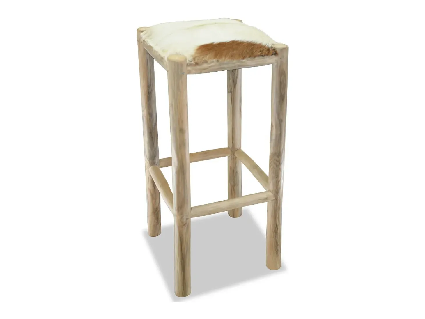 Taburete de bar de diseño asiento de silla cuero genuino teca cuadrado marrón 1202093