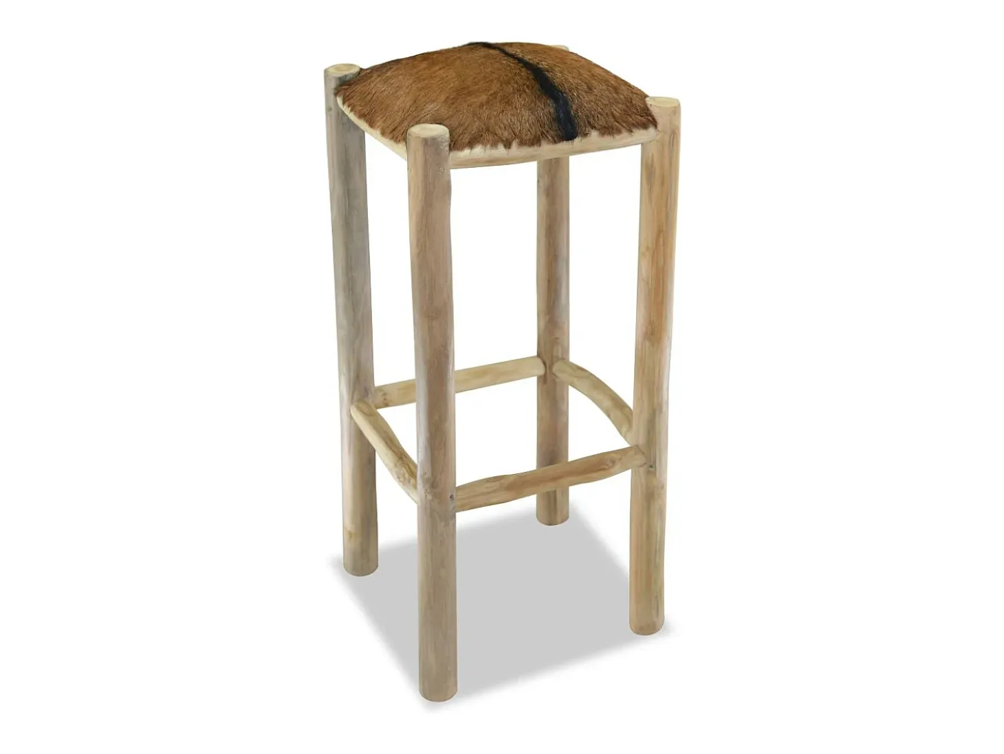 Taburete de bar de diseño asiento de silla cuero genuino teca cuadrado marrón 1202093