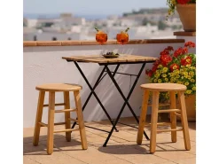 Taburete de bar de madera con asiento redondo h 47 cm patas rectas nogal claro