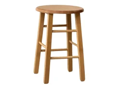 Taburete de bar de madera con asiento redondo h 47 cm patas rectas nogal claro