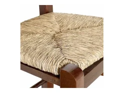 Taburete de bar de madera de nogal oscuro h 80 cm con asa y asiento de paja