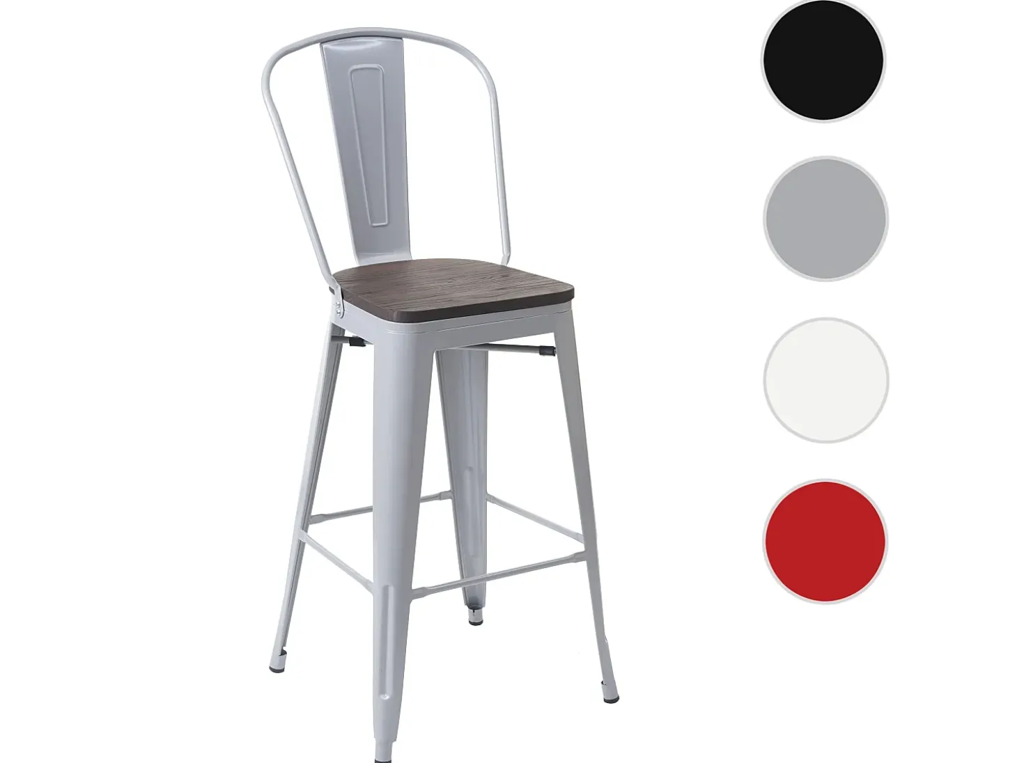 Taburete de bar MCW-A73 incl. asiento de madera, gris