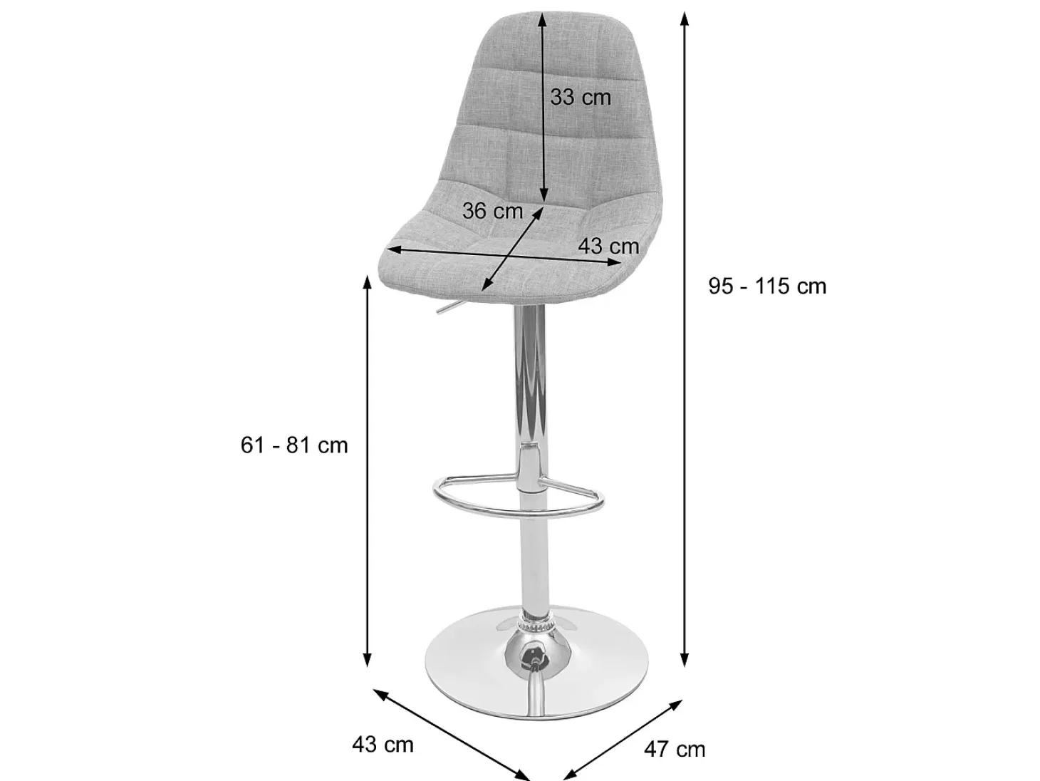 Taburete de bar MCW-A67 (set de 2), gris, textil