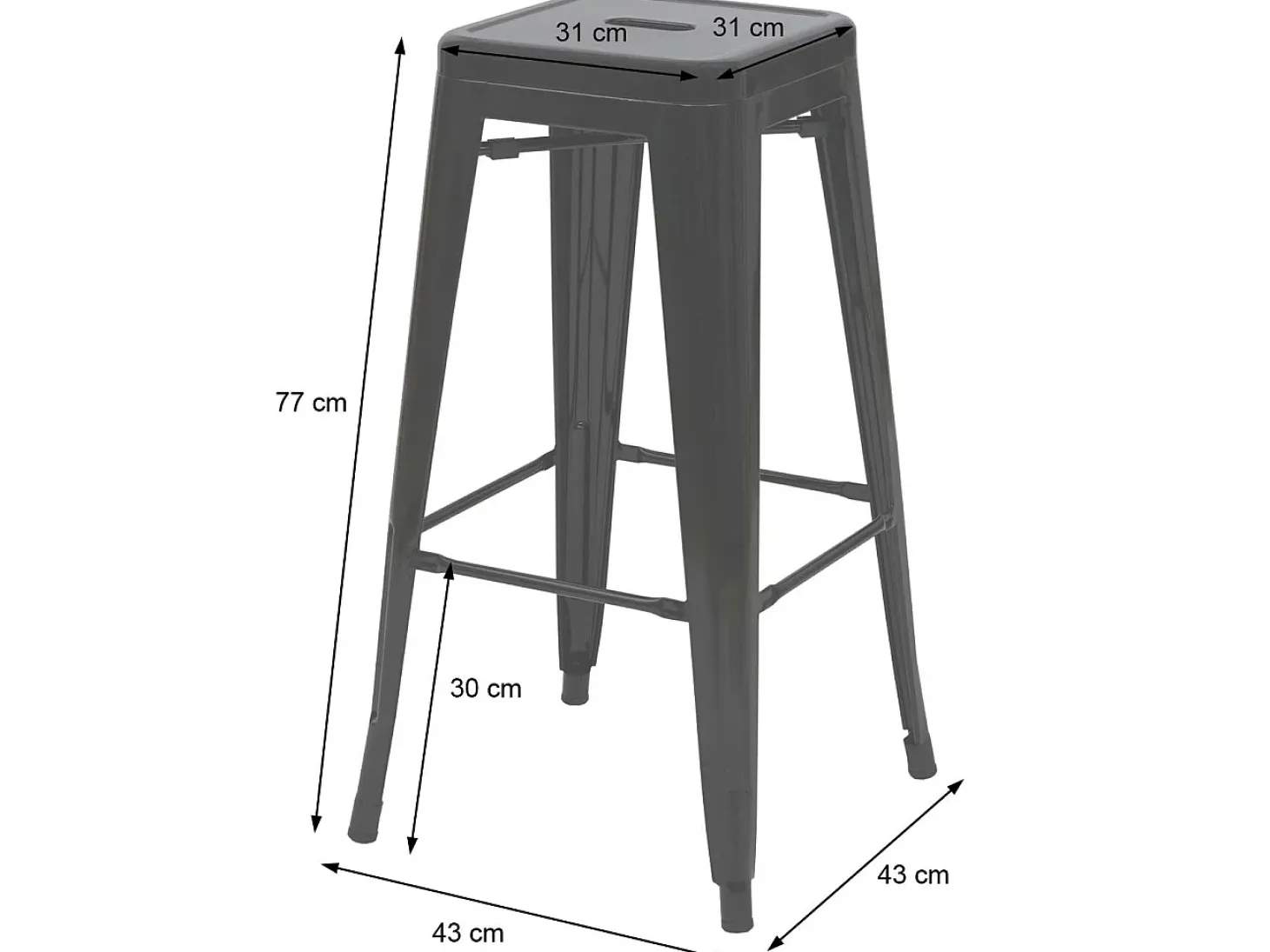 Taburete de bar MCW-A73 (set de 2), negro