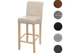 Taburete de bar MCW-C33, crema, patas claras, imitación de cuero