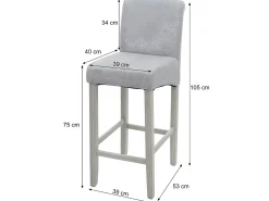 Taburete de bar MCW-C33, rotulación, gris, patas oscuras, tela/textil