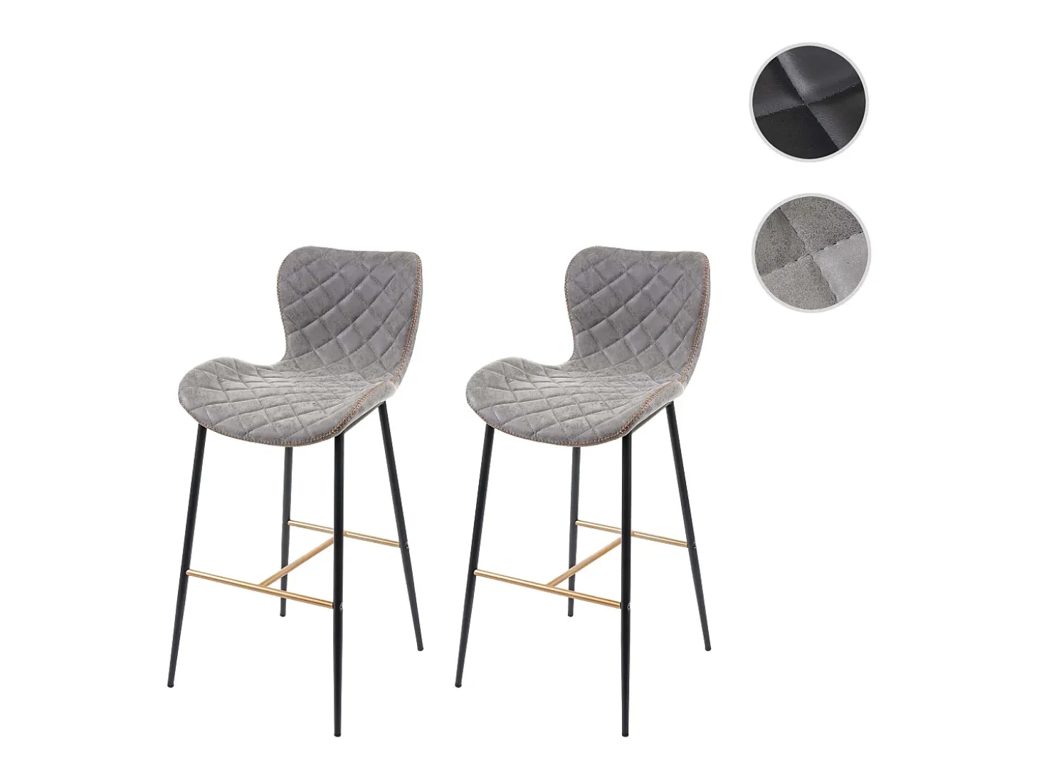 Taburete de bar MCW-E55 (juego de 2), imitación de cuero ante gris