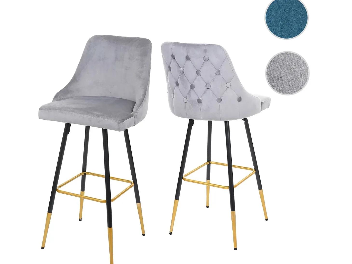 Taburete de bar MCW-E70 (set de 2) terciopelo, gris