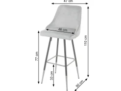 Taburete de bar MCW-E70 (set de 2) terciopelo, gris