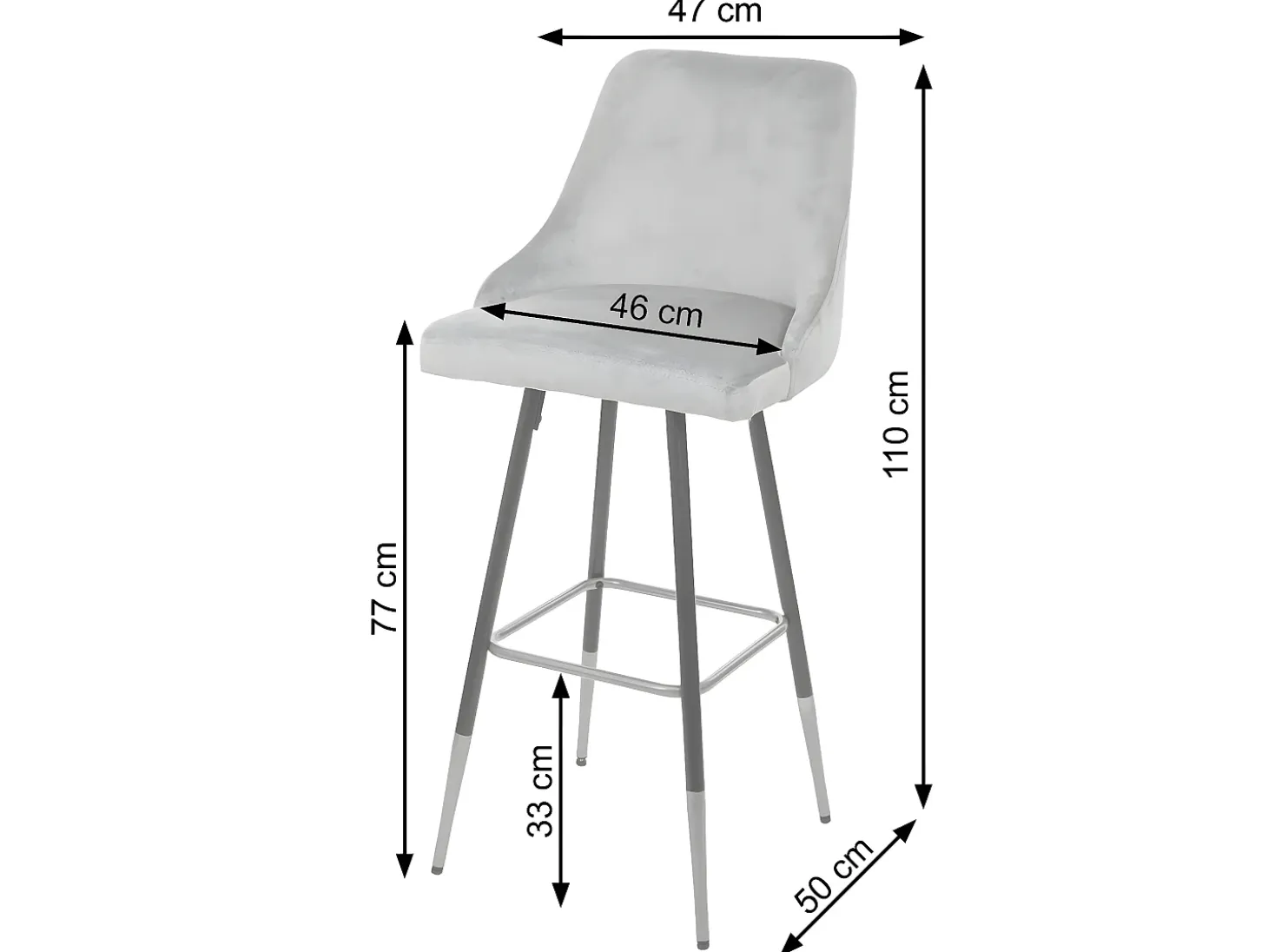 Taburete de bar MCW-E70 (set de 2) terciopelo, gris
