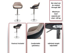 Taburete de bar MCW-F16 (juego de 2), gris-negro