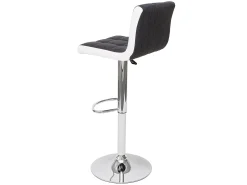 Taburete de bar MCW-G87 (juego de 2), tela/textil gris oscuro + polipiel blanca, base cromada
