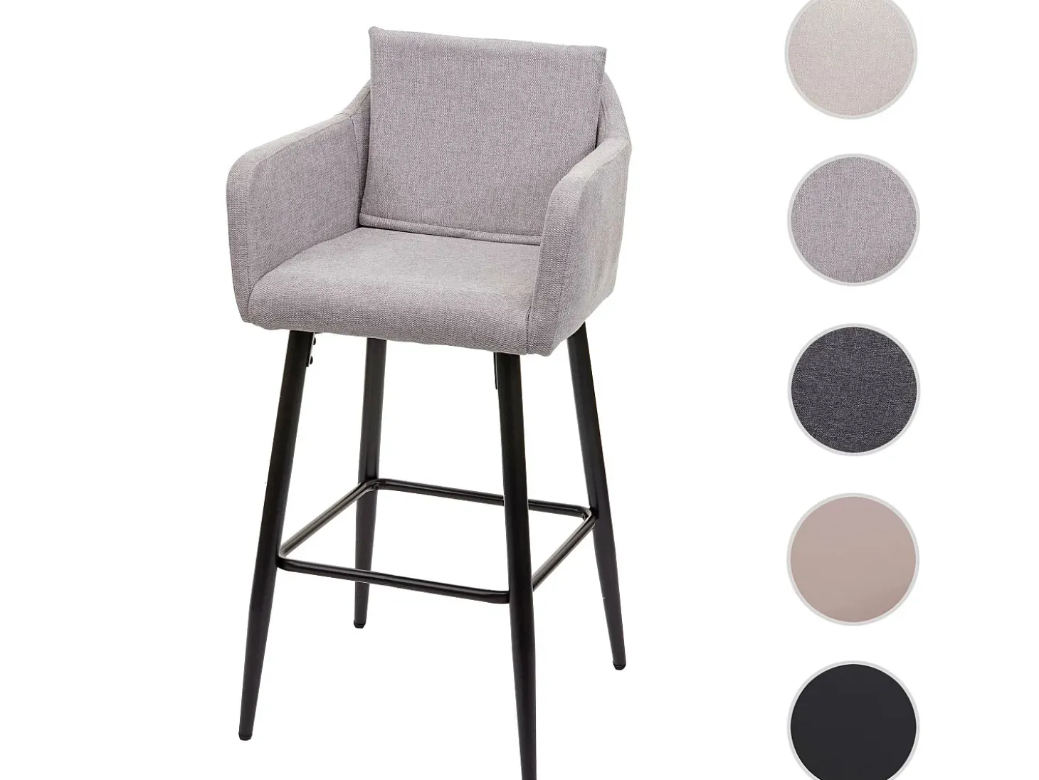 Taburete de bar MCW-H93, tela/textil gris claro
