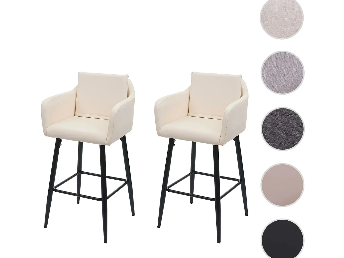 Taburete de bar MCW-H93 (juego de 2), imitación de cuero crema-beige