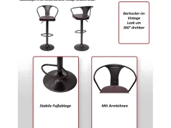 Taburete de bar MCW-H10b (juego de 2), vintage negro-crema