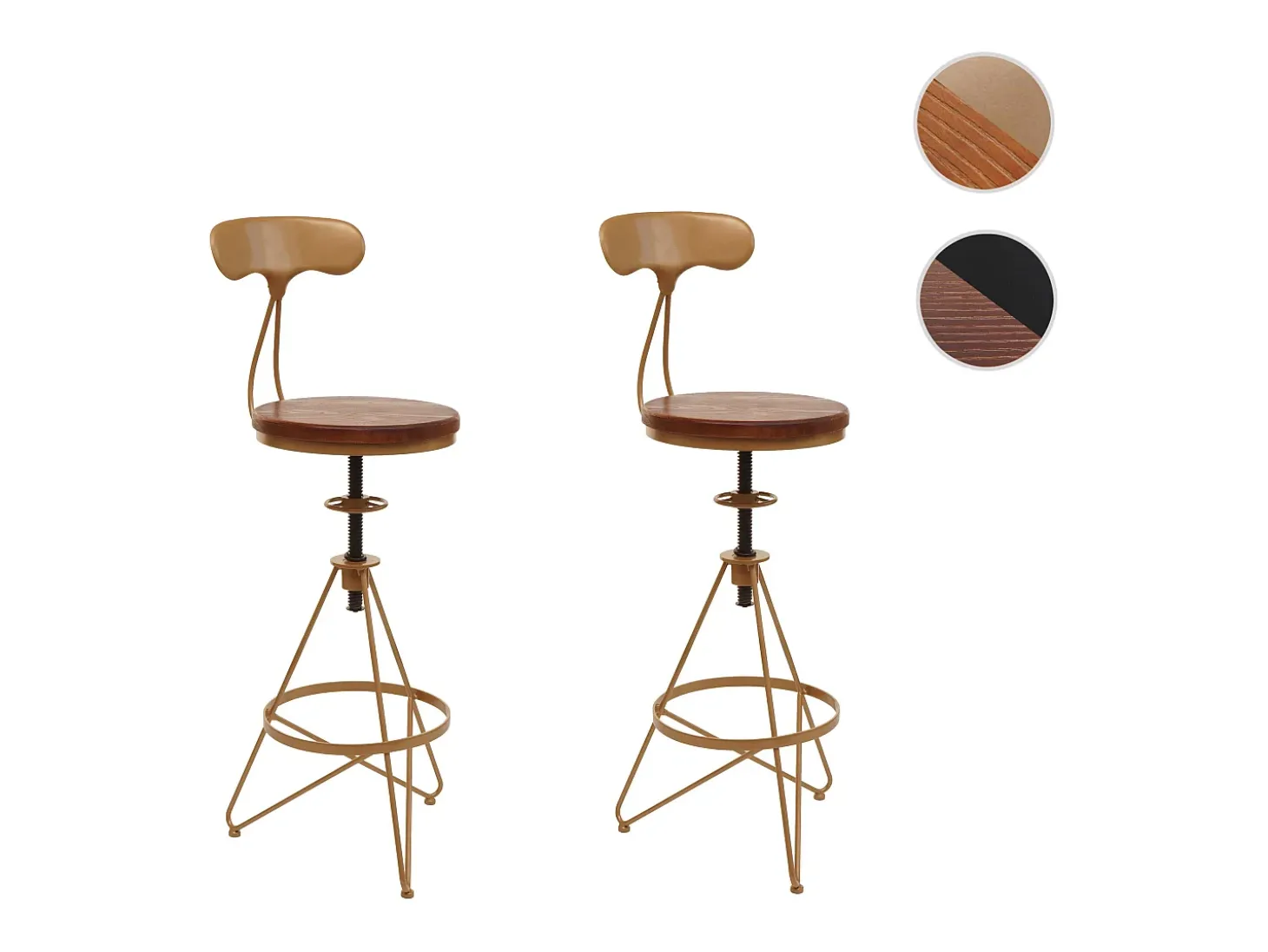 Taburete de bar MCW-N18 (juego de 2), marrón, estructura dorada