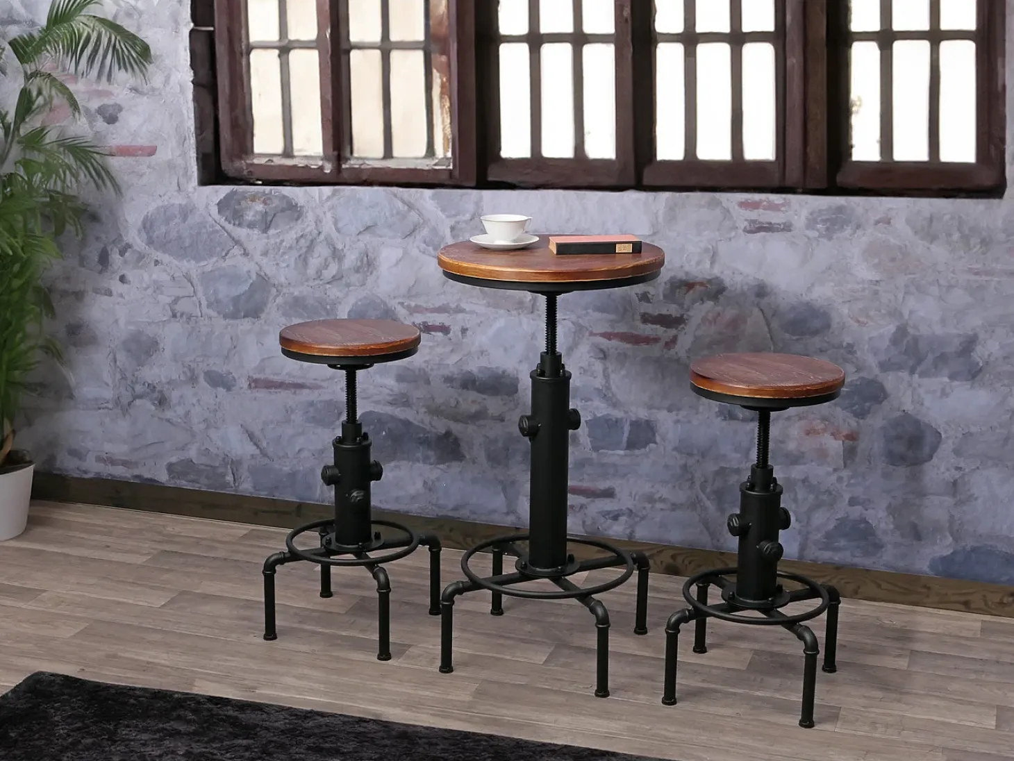 Taburete de bar MCW-N23 (juego de 2), marrón