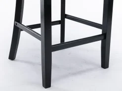 Taburete de bar moderno de terciopelo, patas de madera maciza, tachuelas cromadas, gris (60x50x66 cm)