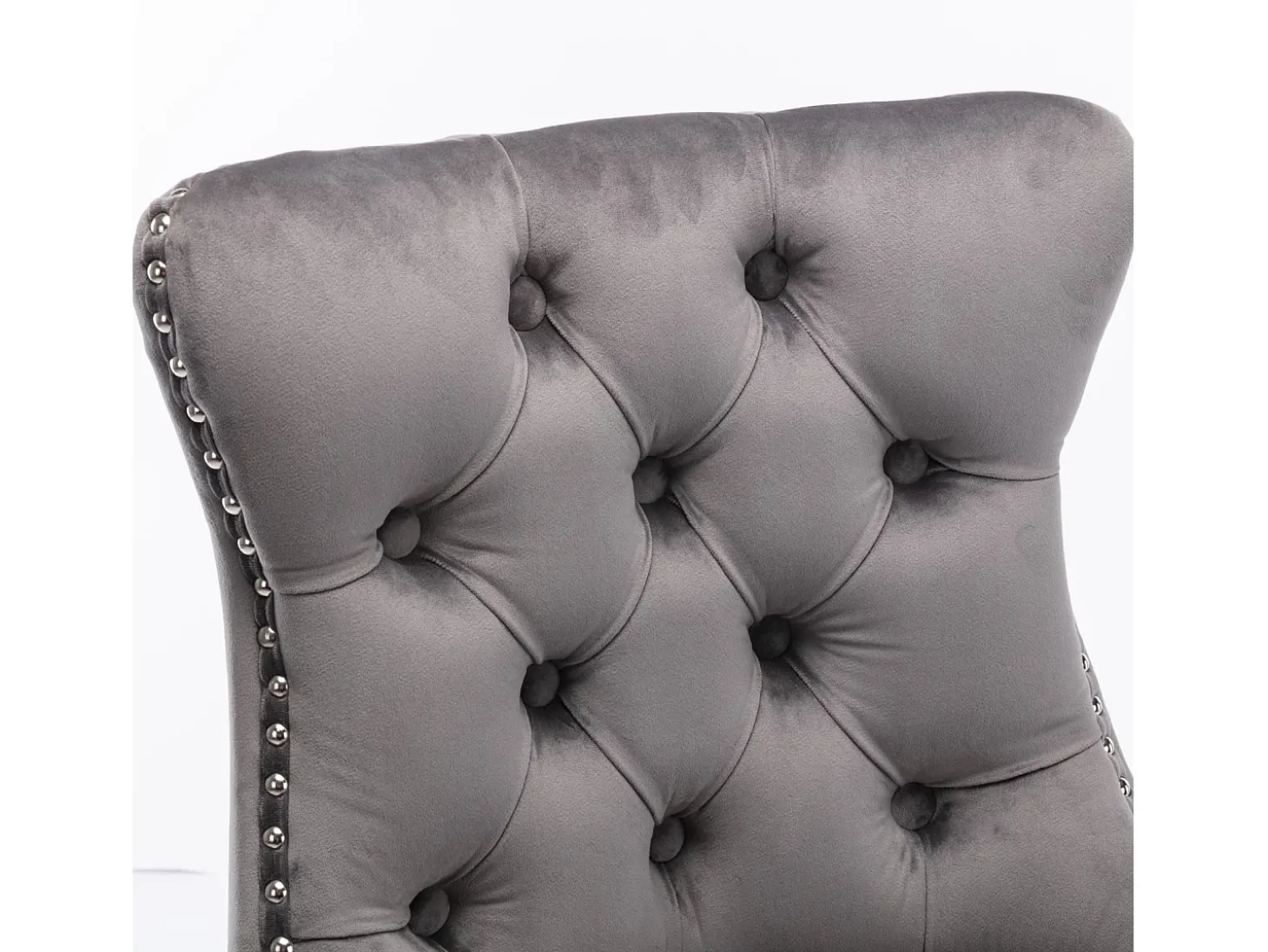 Taburete de bar moderno de terciopelo, patas de madera maciza, tachuelas cromadas, gris (60x50x66 cm)