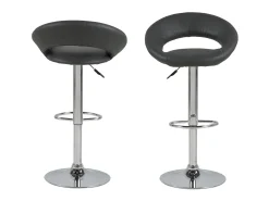 Taburete de bar Plus en piel sintética gris PU, cromado.